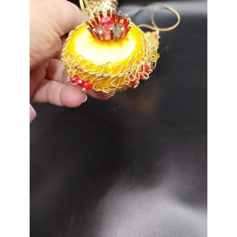 Set Of 3 Vintage Handmade Beaded Sequins Christmas Ornaments